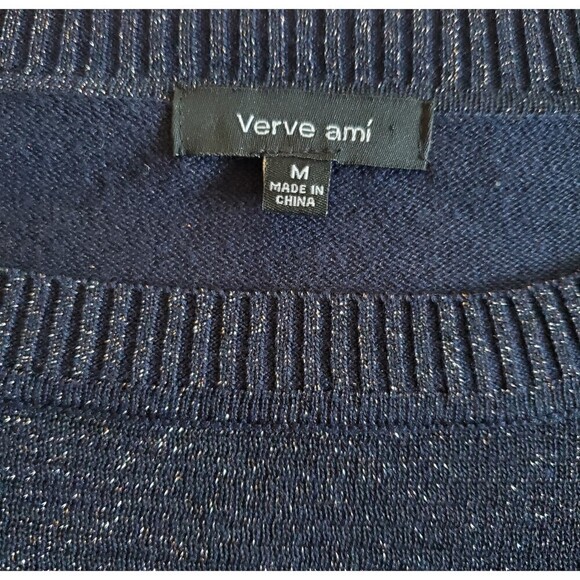 VERVE Ami Asymmetrical Hem Sheer Metallic Sweater Size M - Picture 8 of 8